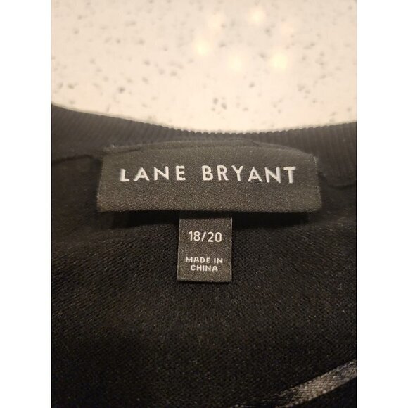 lane bryant 18 20 short sleeve Sweater Black White Stripes Slimming Ruching - Picture 2 of 7